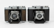 MAMIYA: Two Mamiya-6 IV horizontal-folding cameras - one 1947 example [#31343] with rare Neocon 75mm f3.5 lens [#1869] and Stamina shutter, and one 1957 example [#71845] with Olympus Zuiko F.C. 75mm f3.5 lens [#626785] and Seikosha-Rapid shutter. (2 camer - 2