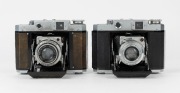 MAMIYA: Two Mamiya-6 IV horizontal-folding cameras - one 1947 example [#31343] with rare Neocon 75mm f3.5 lens [#1869] and Stamina shutter, and one 1957 example [#71845] with Olympus Zuiko F.C. 75mm f3.5 lens [#626785] and&nbsp;Seikosha-Rapid shutter. (2 camer - 2
