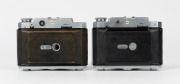 MAMIYA: Two Mamiya-6 IV horizontal-folding cameras - one 1947 example [#31343] with rare Neocon 75mm f3.5 lens [#1869] and Stamina shutter, and one 1957 example [#71845] with Olympus Zuiko F.C. 75mm f3.5 lens [#626785] and&nbsp;Seikosha-Rapid shutter. (2 camer - 3