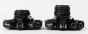 ASAHI KOGAKU: Two 1975 black-body SLR cameras - one Pentax KM [#8119900] with SMC Pentax-M 40mm f2.8 lens [#6620375] and front lens cap, and one Pentax KX [#8224365] with SMC Pentax 55mm f1.8 lens [#1124868]. (2 cameras) - 4