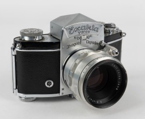 IHAGEE: Type 4 Exakta Varex VX SLR camera [#796326], circa 1956, with Biotar 58mm f2 lens [#4129748] and front lens cap.