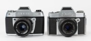 IHAGEE: Two early 1960s SLR cameras - one Exa II [#270880] with Domiplan&nbsp;50mm f2.8 lens [#2823299], and one Exa IIb [#230832], also with Domiplan&nbsp;50mm f2.8 lens [#3553206]. (2 cameras) - 2