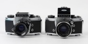 IHAGEE: Two circa 1967 Exakta VX 1000&nbsp;SLR cameras - one [#1168871] with Pancolar&nbsp;50mm f2 lens [#8231809], and one [#1141711] with S-Travelon&nbsp;50mm f1.8 lens [#389049]. (2 cameras) - 2