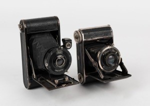 ZEISS IKON: Two circa 1931 vertical-folding cameras - one Ikonette 504/12 [#N 19202] with Frontar 80mm f9 lens, and one Ikonta 520/18 'Baby Ikonta' [#U70430] with Novar 50mm f3.5 lens [#1203450]. (2 cameras)