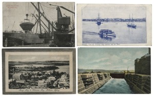 Postcards: NEW SOUTH WALES - SYDNEY BAYS, BEACHES & SHIPPING: Mostly photographic cards featuring views from all around Sydney, including Qantas seaplanes at Rose Bay, various moored ships both domestic and foreign, Sutherland Dry Dock, Fort Denison, Wats