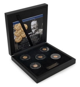 1911 - 1916 The King George V complete set of Sydney Mint Half Sovereigns; the five coins of superior grade and presented in a plush display case with certificate. (5 coins).
