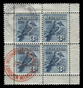 1928 3d Kookaburra Miniature sheet, attractively cancelled in red and blue at the Exhibition, CTO.