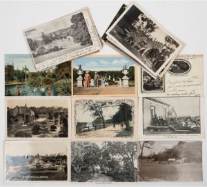 Postcards: NEW SOUTH WALES - SYDNEY PARKS & GARDENS: A range of mainly photographic postcards featuring views of The Dedication of the new Congregational Manse at Alexandria 1909, Archibald Fountain, Zebras being fed at Toronga Zoo, the La Perouse Monumen