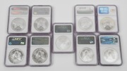 United States of America - Coins$1 Silver Eagles, all NGC&nbsp;MS 69 in slabs: 1987, 1989, 2002 - 2008, (Total: 9). - 2