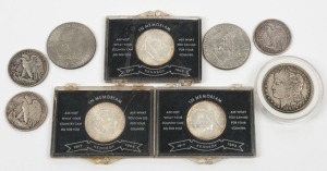United States of America - Coins1885 Silver Dollar, 1935, 1936 & 1941 Half Dollars, 1964 Kennedy Half Dollars (3), 1972 & 1974 Dollars. (Total: 9 coins).