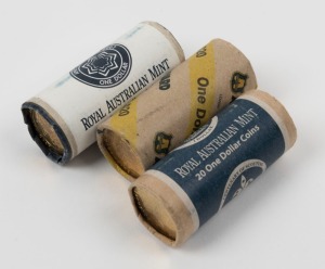 One Dollar Mint Rolls: 2003 $1 Women's Suffrage Armaguard roll, 2007 APEC RAM roll, and 2008 Scouts RAM roll. (3 rolls).