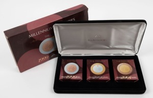 1999 - 2001 Millennium Coin Series - The Past, The Present & The Future, bi-metallic $10 Proofs in original presentation case with certificates.