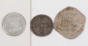 Great Britain - Coins: CHARLES I 1625-49 Hammered Silver Shilling, GEORGE II, 1757 6d, and GEORGE III, 1787 6d. (3 items).