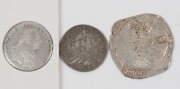 Great Britain - Coins: CHARLES I 1625-49 Hammered Silver Shilling, GEORGE II, 1757 6d, and GEORGE III, 1787 6d. (3 items). - 2