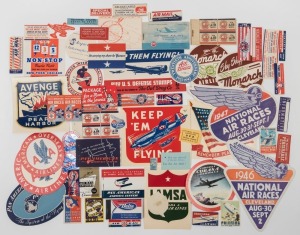 UNITED STATES OF AMERICA - Aerophilately & Flight Covers: AIRMAIL LABELS & ETIQUETTES: A collection of labels, booklets and part booklets, mainly 1930s-40s era, plus large publicity, baggage and advertising labels. Mixed condition. (qty).