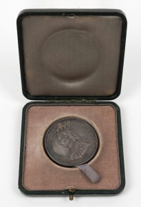 1888 CENTENNIAL INTERNATIONAL EXHIBITION, MELBOURNE, silver award medal, 51mm, designed by George Anderson, made by Stokes & Martin (Melbourne Mint), 90g. Impressed "J. PORTA AND SONS." to rim. Joseph Porta & Sons were awarded this prize medal for their industrial bellows.
