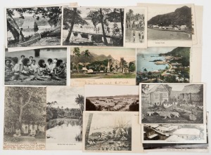 Postcards: BRITISH EMPIRE - FIJI: Real photo postcards featuring street and bird's-eye views of Suva, Sacred Heart Cathedral, sugar cane farming practices, locals posing in and around their homes, harbour vistas, tropical rainforests, etc. (Total: 24; 14 unused; 10 used)