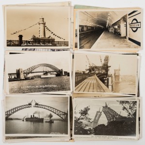 Postcards: NEW SOUTH WALES - SYDNEY LIGHTHOUSES, RAILWAYS & BRIDGES: Photographic postcards featuring views of Hornby Lighthouse, Inner South Head Lighthouse, Croydon, Central, Museum, Burwood and other railway stations, the Harbour Bridge during construc