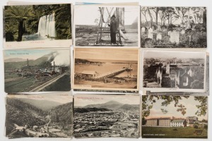 Postcards: TASMANIA - WESTERN & SOUTHERN: Photographic postcards with Queenstown and Mount Owen, Mount Magnet Silver Mine, Currie Harbour on King Island, hop picking at New Norfolk, Port Arthur, and various other towns, rivers, lakes, etc. Publishers/phot