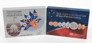 2001 "Centenary of Federation" 6 coin Proof set; plus 2006 "40 Years of Decimal Currency" 8 coin Proof set. (2 items).