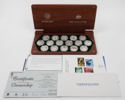 2000 Sydney Olympics $5 Silver Proof 16 coin collection in original Jarrah presentation box, with all documentation. - 2