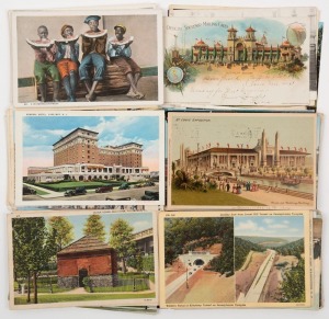 Postcards: UNITED STATES - EAST COAST: A collection of mainly photographic postcards featuring street and bird's-eye views of cities such as New York, Philadelphia, and Pittsburgh, Arlington National Cemetery, the former Laurel Hill Tunnel, Jim Crow-era racist caricatures, observatories, parks, hotels, etc. (Total: 92; 80 unused; 12 used)