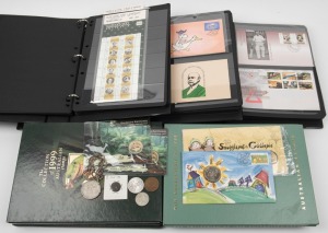 A mostly decimal period Australian collection/accumulation in a carton. Noted MUH sets and sheetlets, several APO Yearbooks, some FDCs, a few PNCs, Post Office packs, various banknotes to $20, a few coins, etc., plus some foreign thematic material in an album. Lots to see!