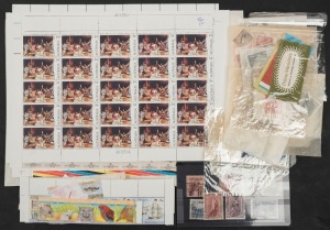 A pre-decimal and decimal accumulation in a large envelope; very random range incl. 10/- & £1 Robes Used (several of each in mixed condition) and a half sheet of $4 Paintings MUH.