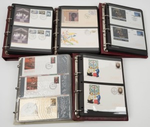 An accumulation of FDCs, souvenir covers, PSE's, etc., in five red albums; noted some non-Australian material, mainly Pacific area, AAT, G.B., etc. (100s).