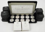 1996 - 1998 "The Australian Kookaburra" 1oz silver bullion Proofs with European Country Privy Marks: the complete collection of 15 in The Perth Mint presentation case; also accompanied by the individual cases of issue with certificates of authenticity.&nbsp;