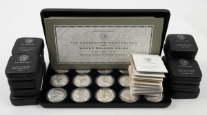 1996 - 1998 "The Australian Kookaburra" 1oz silver bullion Proofs with European Country Privy Marks: the complete collection of 15 in The Perth Mint presentation case; also accompanied by the individual cases of issue with certificates of authenticity.