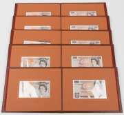 1992 Bank of England &pound;10 Series "D" of 1975 in a presentation folder with the new &pound;10 Series "E", Uncirculated. (2 notes). Five complete folders. (5).