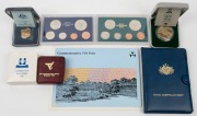 1981, 1982 and 1985 Proof Coin sets; a 1984 $1 Proof; 1982 & 1985 $10 Proofs; 1988 $5 Parliament Proof; and a 1988 $10 Commemorative banknote on folder. (8 items).