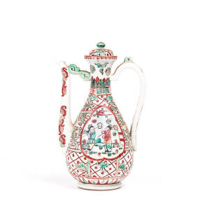 A Chinese Wucai enamel ewer and cover, Guangxu iron red mark and Karas Collection n.56, exhibited CCS n.3
