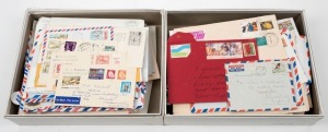 COMMERCIAL MAIL: An accumulation of internal and incoming foreign covers in two photographic paper boxes; noted some interesting Registered, Certified, Priority Paid, airmail and other usages. (100s).