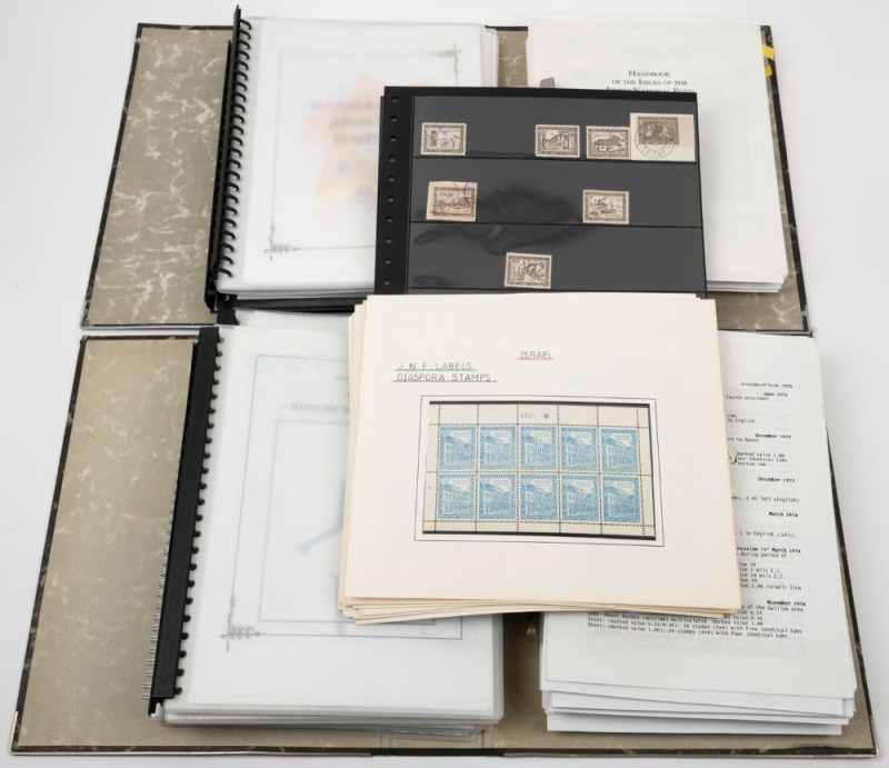 ISRAEL: JNF/KKL LABELS: A comprehensive collection, 1902 - 1950s housed in nine self-made albums and accompanied by two reference books. The stamps (including booklets) are presented on pages which provide extensive history, context and explanations of th