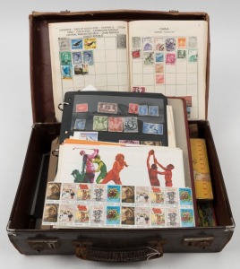 An untidy accumulation of pre-decimal and decimal stamps housed in brown leather case. Inspection will reward. 