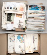 A large accumulation of FDCs, postal stationery items and some commercial mail; mainly Australian; in a large storage tub and a carton. Fantastic source of FU stamps, if nothing else. Huge FV. (qty).