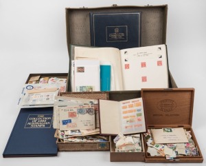 1913-42 collection in Rapkin album; includes useful Kangaroos to 5/- (3) U, CofA Roo SPECIMEN set, useful KGV heads, mainly U but including ½d Green CA Monogram blk.4 plus several other blks M/MUH; 1930s commems in Imprint or Plate blks.4 (mainly lower values) M/MUH, plus later material, censored and flown covers, etc., all in a small suitcase.