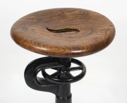 An antique industrial cast iron stool with elm seat, early 20th century, 81cm high.&nbsp; - 2