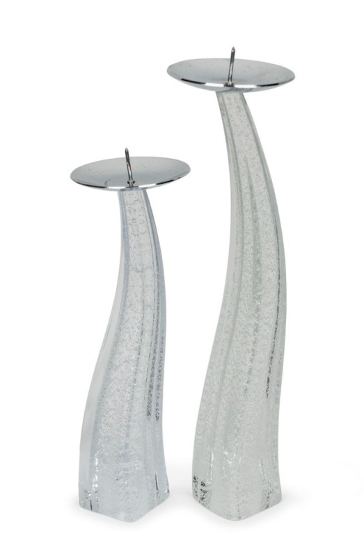 CENEDESE graduated pair of Murano glass candlesticks with silver foil inclusions, ​​​​​​​23cm and 29cm high