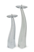 CENEDESE graduated pair of Murano glass candlesticks with silver foil inclusions, ​​​​​​​23cm and 29cm high