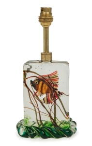 CENEDESE Murano "Aquarium" glass fish block lamp base, by ALFREDO BARBINI, ​​​​​​​30cm high overall