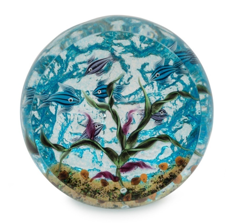 WILLIAM MANSON Scottish art glass paperweight, engraved "William Manson, 2003, 1/1", further signed in murine "W.M.", ​​​​​​​11cm high