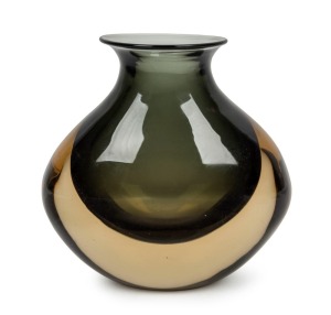 CENEDESE Murano sommerso olive green glass vase, by ANTONIO DA ROS, bearing Sotheby's label, ​​​​​​​24cm high. 