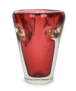 BAROVIER&TOSO Murano ruby sommerso glass vase with aventurina decoration, ​​​​​​​20.5cm high. 