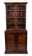 An antique English burr walnut bookcase of petite proportions&nbsp;19th century, 199cm high, 90cm wide, 47cm deep