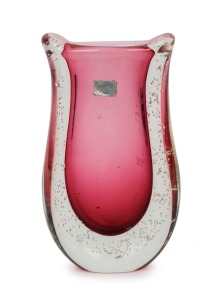 SEGUSO red sommerso Murano glass vase, with original foil label, 20cm high.