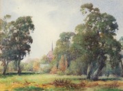 FREDERICK PARKER VIZE (1866-1952), (untitled scene of a church in landscape), watercolour, signed lower right "F. P. Vize", 28 x 37cm, 45 x 54cm overall - 2