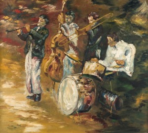 ARTIST UNKNOWN, (musicians), oil on board, ​​​​​​​68 x 76cm, 73 x 80cm overall